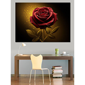 Altın Gül Siyah Fon Dekoratif Kanvas - Mdf Ahşap Tablo