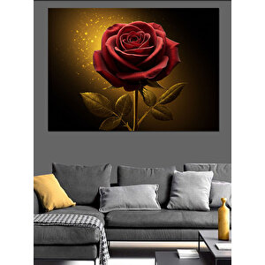 Altın Gül Siyah Fon Dekoratif Kanvas - Mdf Ahşap Tablo