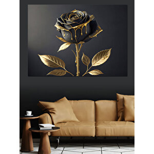 Altın Kenarlı Siyah Gül Dekoratif Kanvas - Mdf Ahşap Tablo 70x100 cm