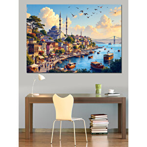 Boğazda Gün Batımı Manzarası Dekoratif Kanvas - Mdf Ahşap Tablo 70x100 cm
