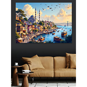 Boğazda Gün Batımı Manzarası Dekoratif Kanvas - Mdf Ahşap Tablo 70x100 cm