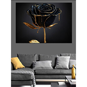 Siyah Altın Gül Deseni Dekoratif Kanvas - Mdf Ahşap Tablo 25x35 cm