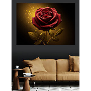 Altın Gül Siyah Fon Dekoratif Kanvas - Mdf Ahşap Tablo 70x100 cm