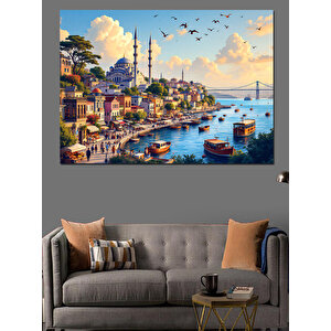 Boğazda Gün Batımı Manzarası Dekoratif Kanvas - Mdf Ahşap Tablo