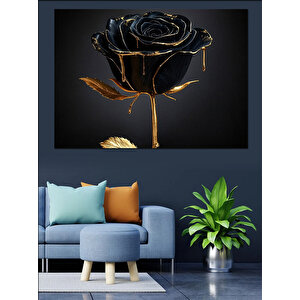 Siyah Altın Gül Deseni Dekoratif Kanvas - Mdf Ahşap Tablo 50x70 cm