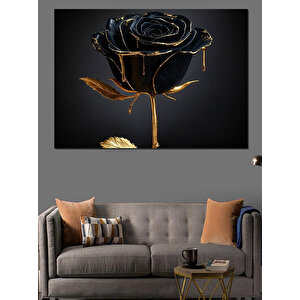Siyah Altın Gül Deseni Dekoratif Kanvas - Mdf Ahşap Tablo
