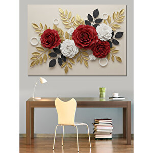 Kırmızı Beyaz Gül Aranjmanı Dekoratif Kanvas - Mdf Ahşap Tablo 25x35 cm