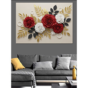 Kırmızı Beyaz Gül Aranjmanı Dekoratif Kanvas - Mdf Ahşap Tablo 25x35 cm