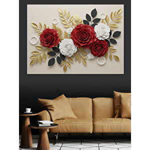 Kırmızı Beyaz Gül Aranjmanı Dekoratif Kanvas - Mdf Ahşap Tablo 25x35 cm