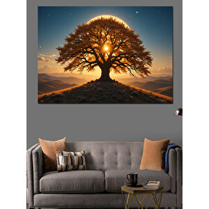 Gün Batımında Yalnız Ağaç Dekoratif Kanvas - Mdf Ahşap Tablo 50x70 cm