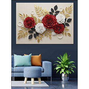 Kırmızı Beyaz Gül Aranjmanı Dekoratif Kanvas - Mdf Ahşap Tablo