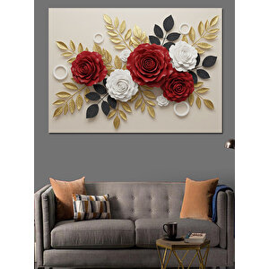 Kırmızı Beyaz Gül Aranjmanı Dekoratif Kanvas - Mdf Ahşap Tablo