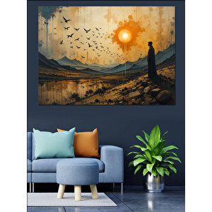 Gün Batımında Yalnız Adam Dekoratif Kanvas - Mdf Ahşap Tablo 100x140 cm