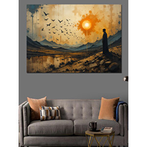 Gün Batımında Yalnız Adam Dekoratif Kanvas - Mdf Ahşap Tablo 100x140 cm