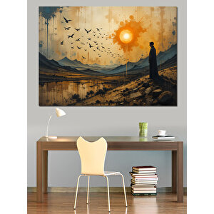Gün Batımında Yalnız Adam Dekoratif Kanvas - Mdf Ahşap Tablo 100x140 cm