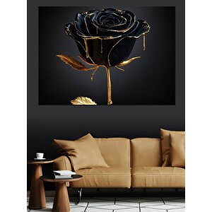 Siyah Altın Gül Deseni Dekoratif Kanvas - Mdf Ahşap Tablo 100x140 cm