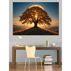 Gün Batımında Yalnız Ağaç Dekoratif Kanvas - Mdf Ahşap Tablo 70x100 cm