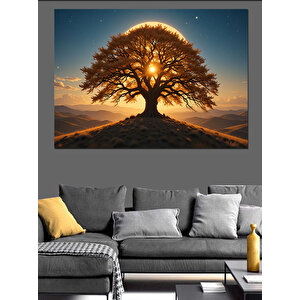 Gün Batımında Yalnız Ağaç Dekoratif Kanvas - Mdf Ahşap Tablo 70x100 cm