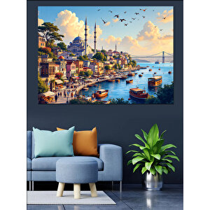 Boğazda Gün Batımı Manzarası Dekoratif Kanvas - Mdf Ahşap Tablo