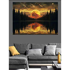 Göl Manzarasında Gün Batımı Dekoratif Kanvas - Mdf Ahşap Tablo 35x50 cm