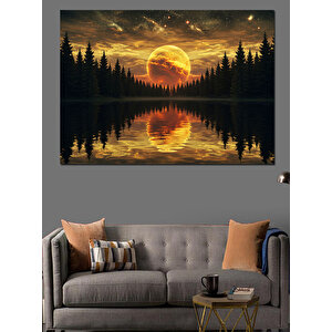Göl Manzarasında Gün Batımı Dekoratif Kanvas - Mdf Ahşap Tablo