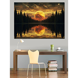 Göl Manzarasında Gün Batımı Dekoratif Kanvas - Mdf Ahşap Tablo 70x100 cm