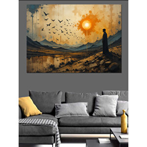 Gün Batımında Yalnız Adam Dekoratif Kanvas - Mdf Ahşap Tablo