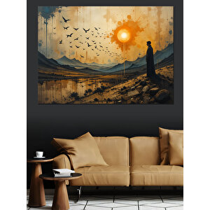 Gün Batımında Yalnız Adam Dekoratif Kanvas - Mdf Ahşap Tablo