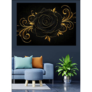 Altın Desenli Siyah Gül Dekoratif Kanvas - Mdf Ahşap Tablo