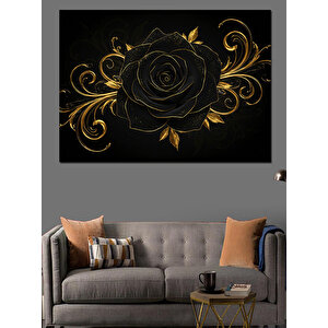Altın Desenli Siyah Gül Dekoratif Kanvas - Mdf Ahşap Tablo