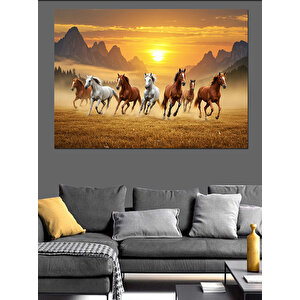 Gün Batımında Atlılar Dekoratif Kanvas - Mdf Ahşap Tablo 100x140 cm