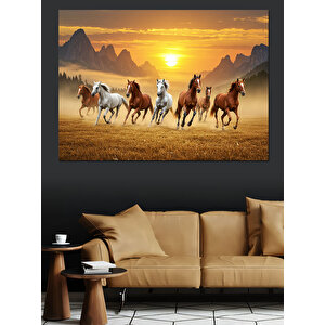 Gün Batımında Atlılar Dekoratif Kanvas - Mdf Ahşap Tablo 100x140 cm