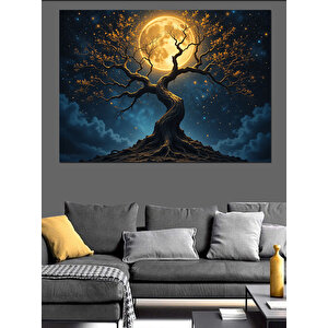 Dolunay Altında Ağaç Dekoratif Kanvas - Mdf Ahşap Tablo 25x35 cm