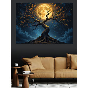 Dolunay Altında Ağaç Dekoratif Kanvas - Mdf Ahşap Tablo 25x35 cm