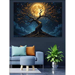 Dolunay Altında Ağaç Dekoratif Kanvas - Mdf Ahşap Tablo 25x35 cm