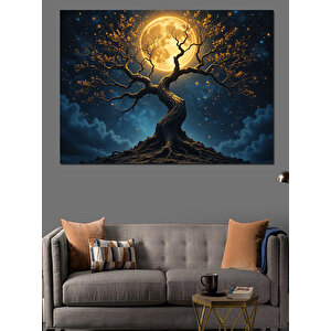 Dolunay Altında Ağaç Dekoratif Kanvas - Mdf Ahşap Tablo