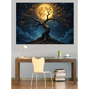 Dolunay Altında Ağaç Dekoratif Kanvas - Mdf Ahşap Tablo