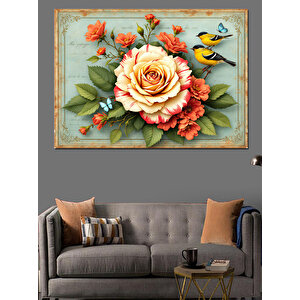 Eski Mektup Üstünde Gül Dekoratif Kanvas - Mdf Ahşap Tablo 100x140 cm