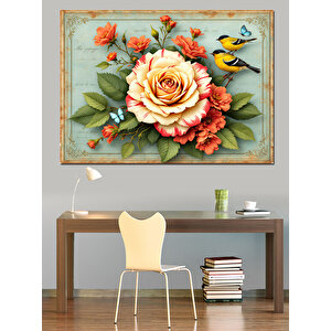 Eski Mektup Üstünde Gül Dekoratif Kanvas - Mdf Ahşap Tablo 100x140 cm