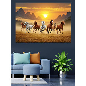 Gün Batımında Atlılar Dekoratif Kanvas - Mdf Ahşap Tablo