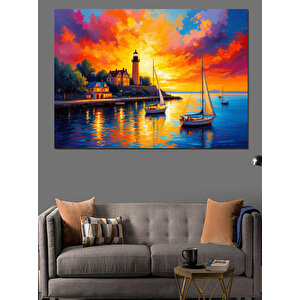 Gün Batımında Deniz Feneri Dekoratif Kanvas - Mdf Ahşap Tablo 70x100 cm