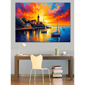 Gün Batımında Deniz Feneri Dekoratif Kanvas - Mdf Ahşap Tablo 70x100 cm