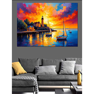 Gün Batımında Deniz Feneri Dekoratif Kanvas - Mdf Ahşap Tablo 70x100 cm