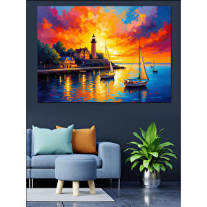 Gün Batımında Deniz Feneri Dekoratif Kanvas - Mdf Ahşap Tablo