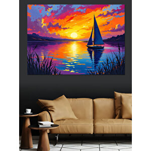 Gün Batımında Yelkenli Tekne Dekoratif Kanvas - Mdf Ahşap Tablo 100x140 cm