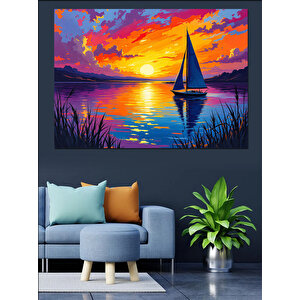 Gün Batımında Yelkenli Tekne Dekoratif Kanvas - Mdf Ahşap Tablo 100x140 cm