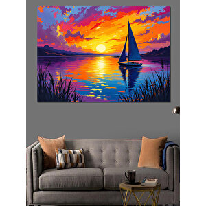 Gün Batımında Yelkenli Tekne Dekoratif Kanvas - Mdf Ahşap Tablo