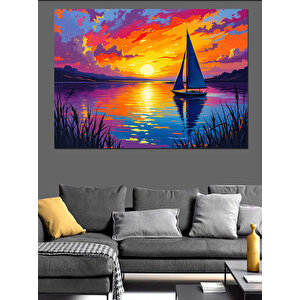 Gün Batımında Yelkenli Tekne Dekoratif Kanvas - Mdf Ahşap Tablo 70x100 cm
