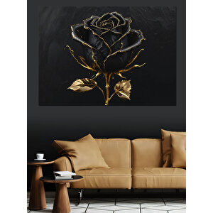Siyah Zemin Altın Gül Dekoratif Kanvas - Mdf Ahşap Tablo 35x50 cm