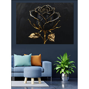 Siyah Zemin Altın Gül Dekoratif Kanvas - Mdf Ahşap Tablo 35x50 cm